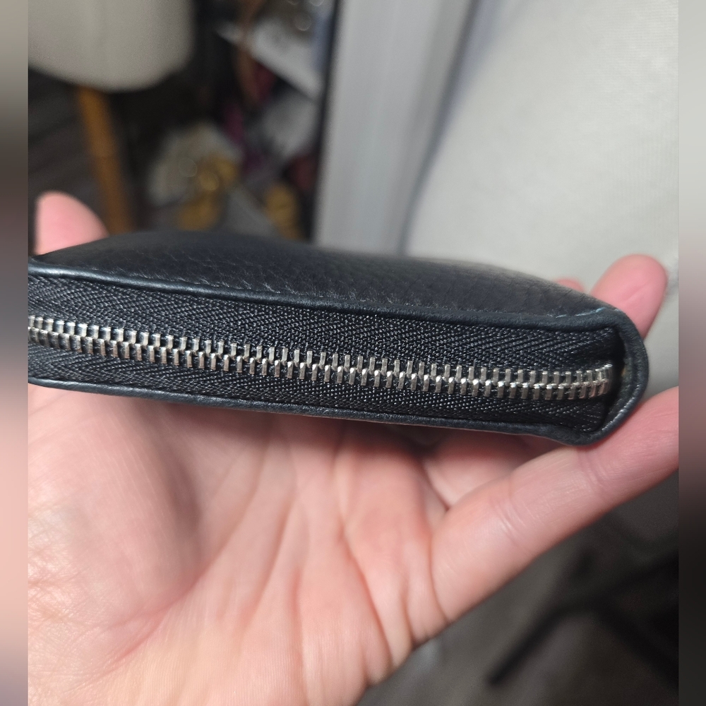 Coach Black Leather Small Wallet with Teal Stitching - Picture 6 of 13